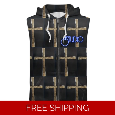 Custom Zipper Sleeveless Hoodie Sabbath Cross